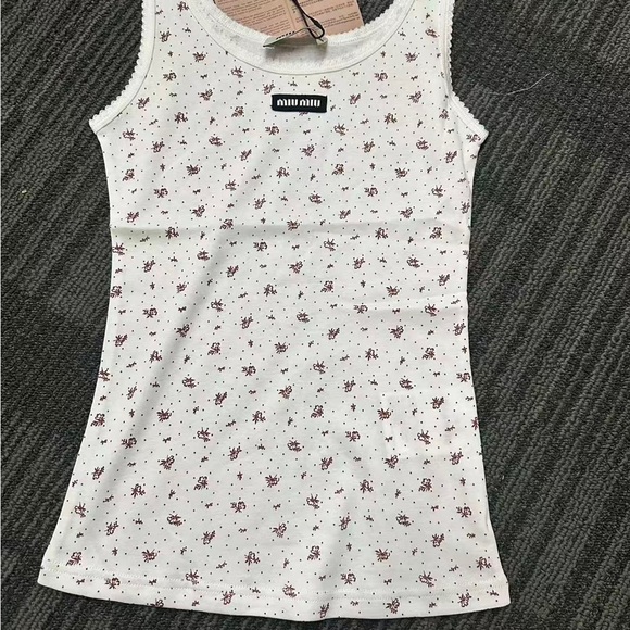 Miu Miu Tops - Miu Miu White Floral Tank Top